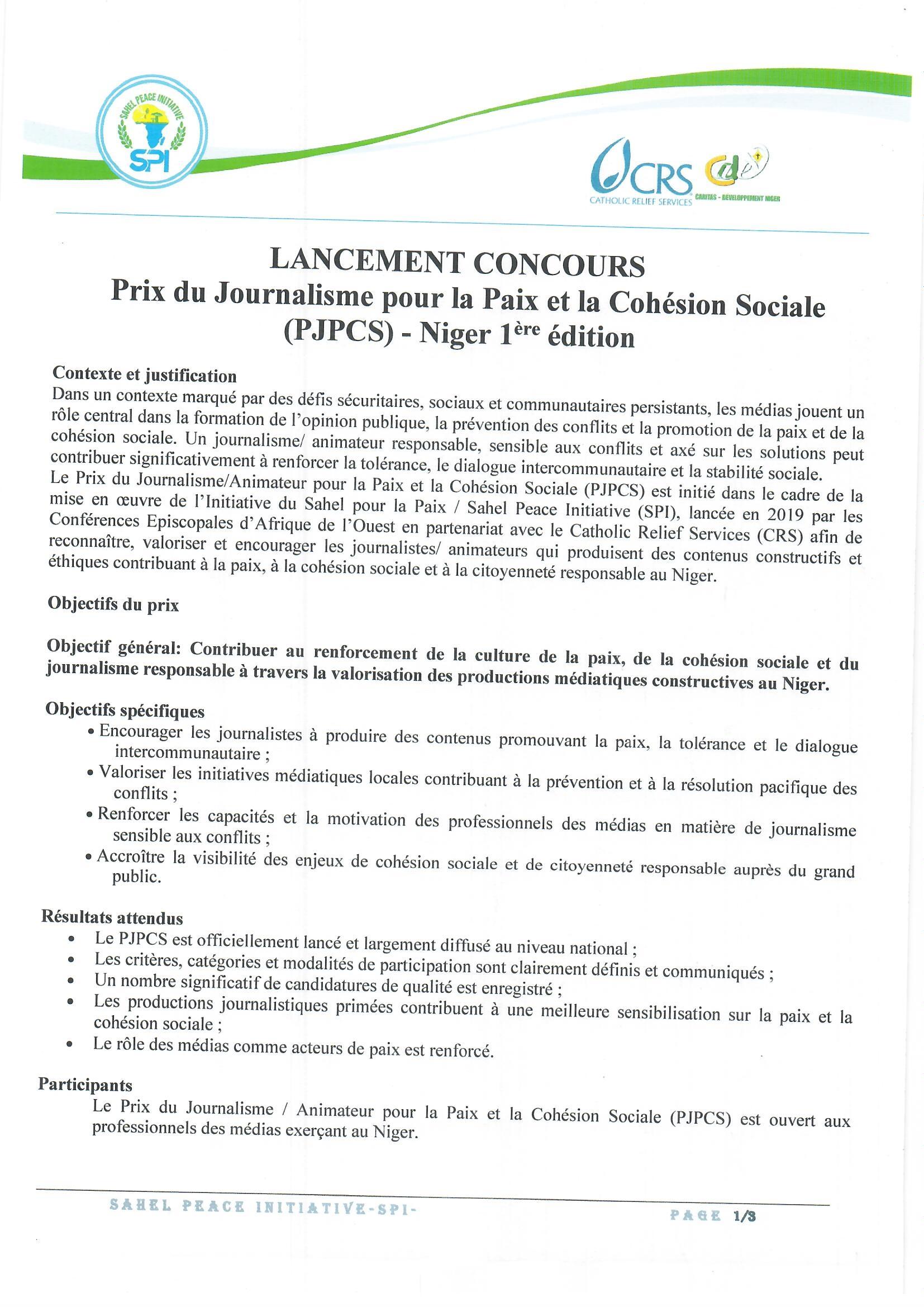 LANCEMENT OFFICIEL DU CONCOURS PJPCS – NIGER (1ère édition)